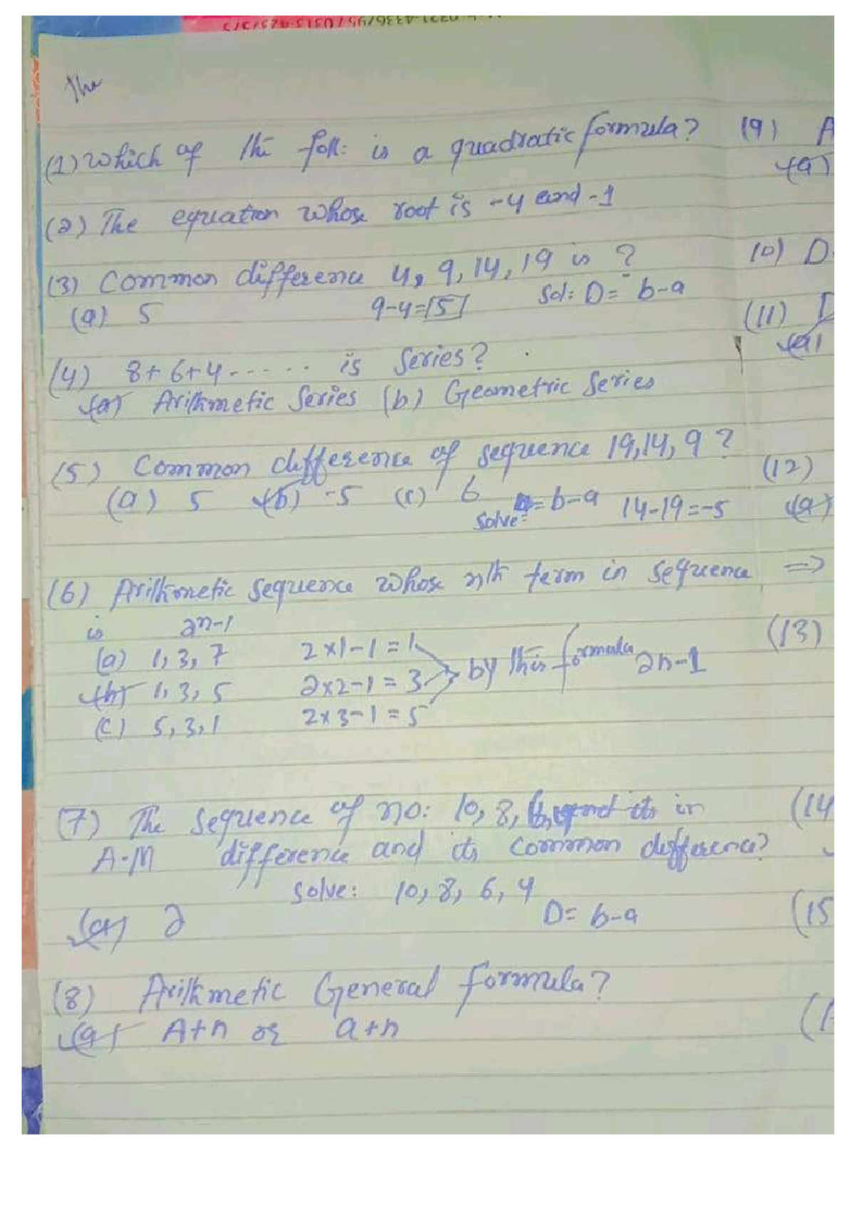 Maths BCQS: Chapter-wise Short Questions on Quadratic & Sequences - Studocu