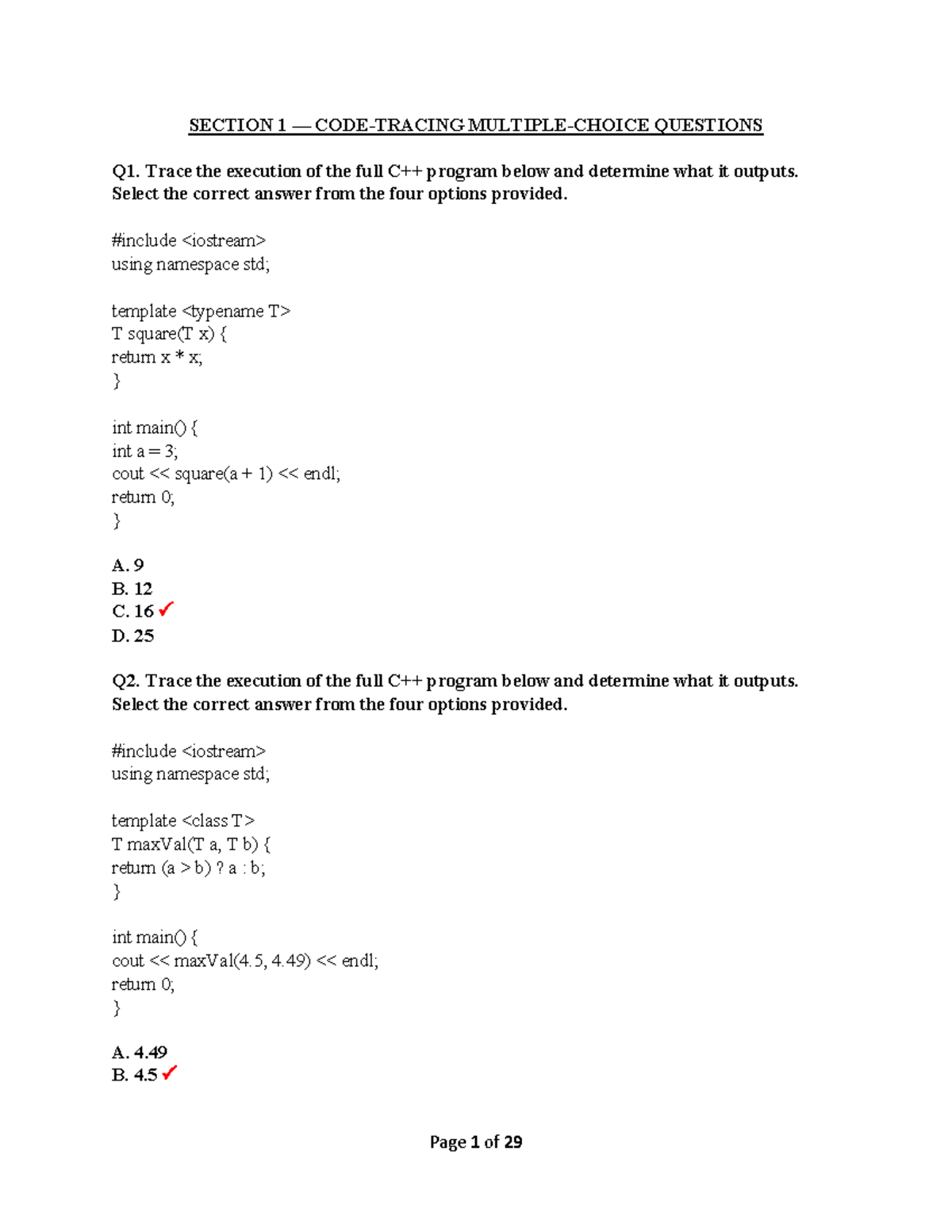 Topic 7 Questions - Templates: Program Execution Tracing - Studocu