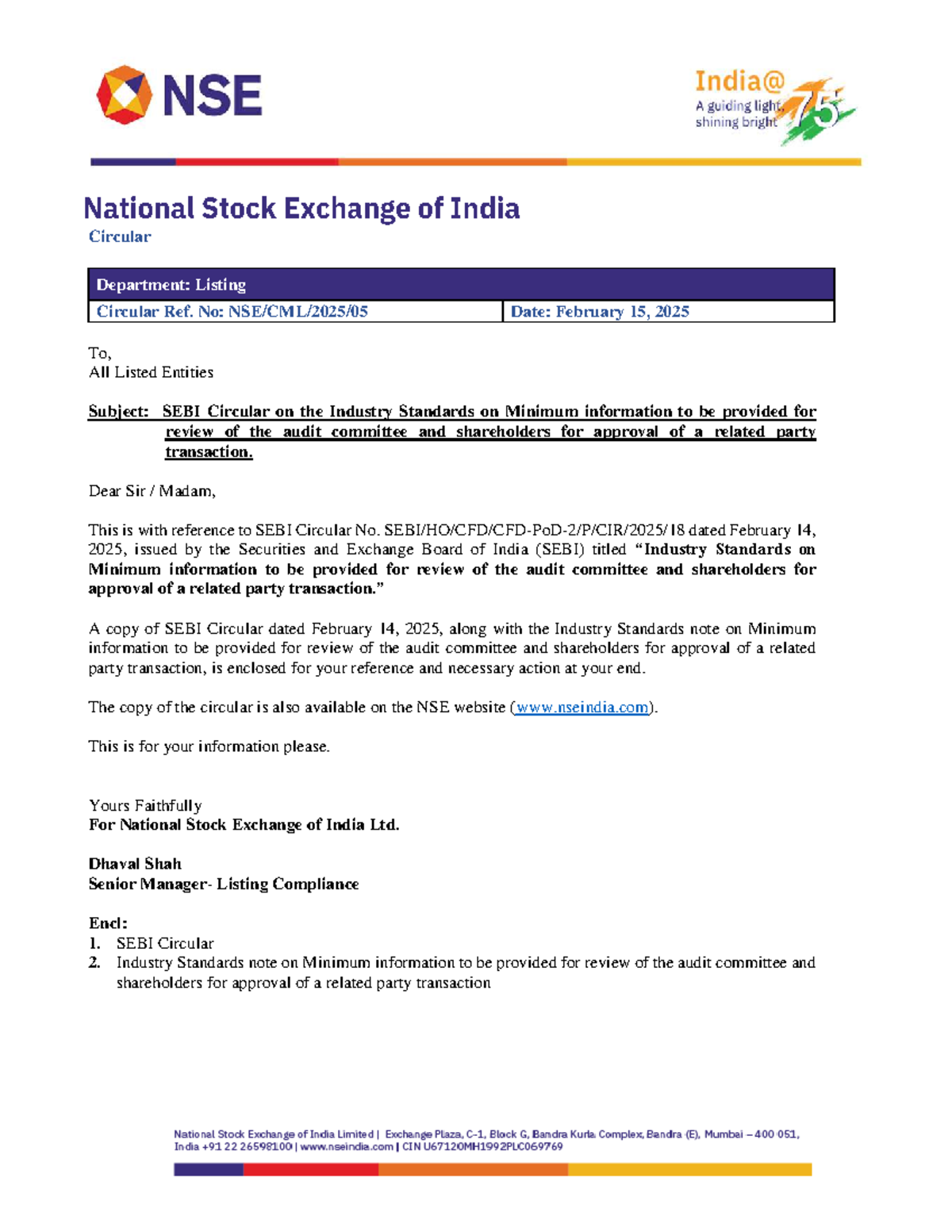 NSE Circular on RPT Standards - SEBI Guidelines (Feb 2025) - Studocu