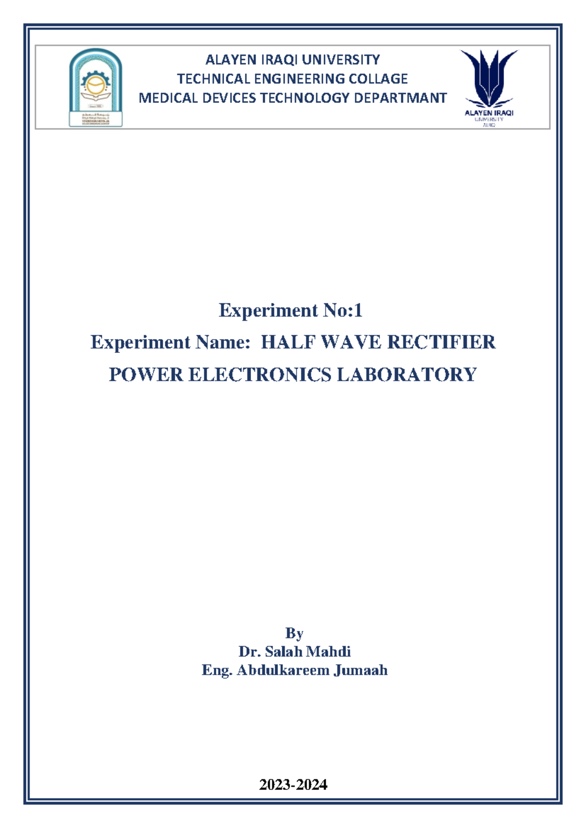 EXP 1 2 - Practical: Half & Full Wave Rectifier Lab Guide - Studocu