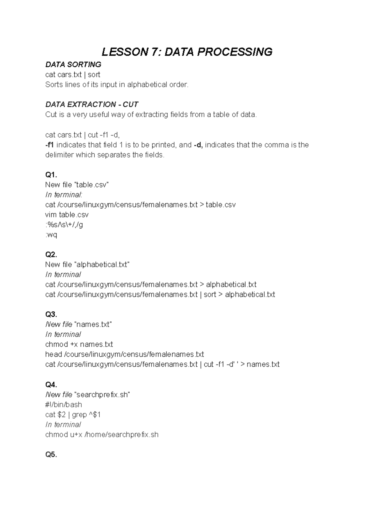 Lesson 7 DATA Processing - 31268 - Studocu