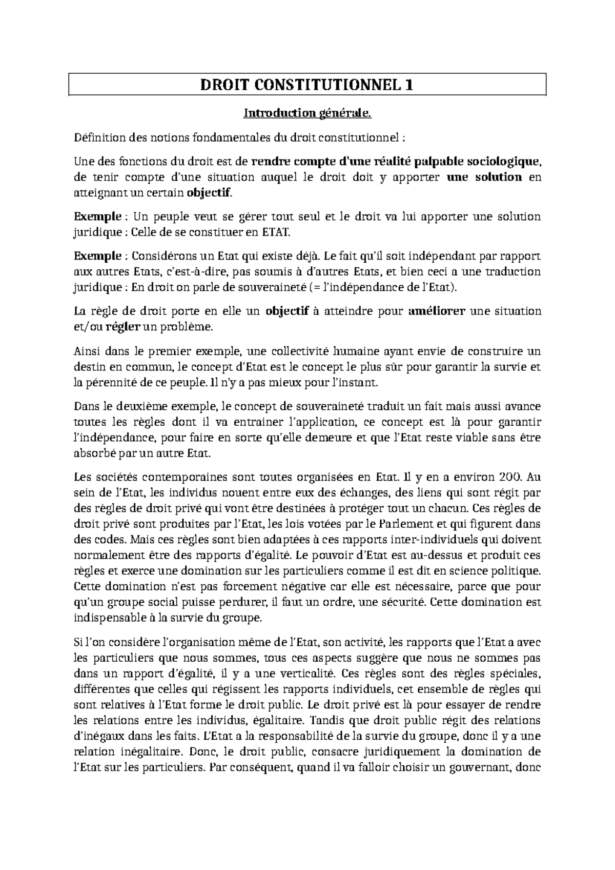 Droit Constitutionnel 1 : Introduction et Concepts Fondamentaux - Studocu