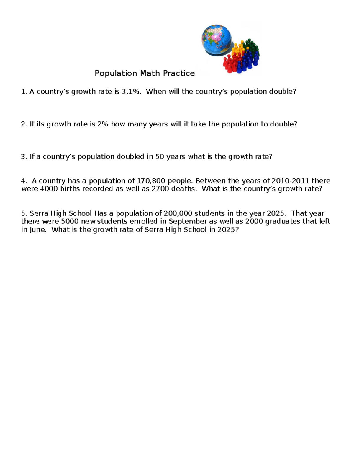 Population Math Practice 1: Growth Rate Calculations - Studocu