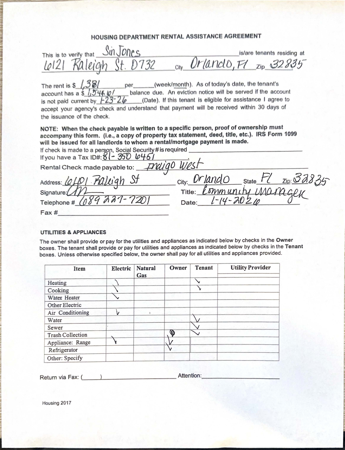 Housing Dept. Rental Assistance Agreement - SinJones Tenants - Studocu