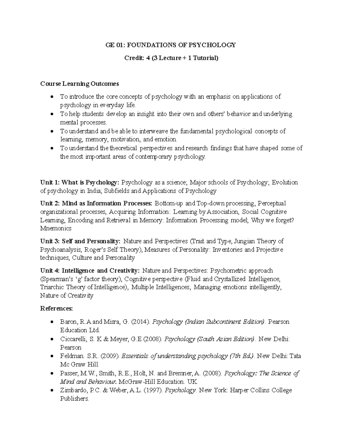 GE 01: Foundations of Psychology - Course Overview and Key Concepts ...
