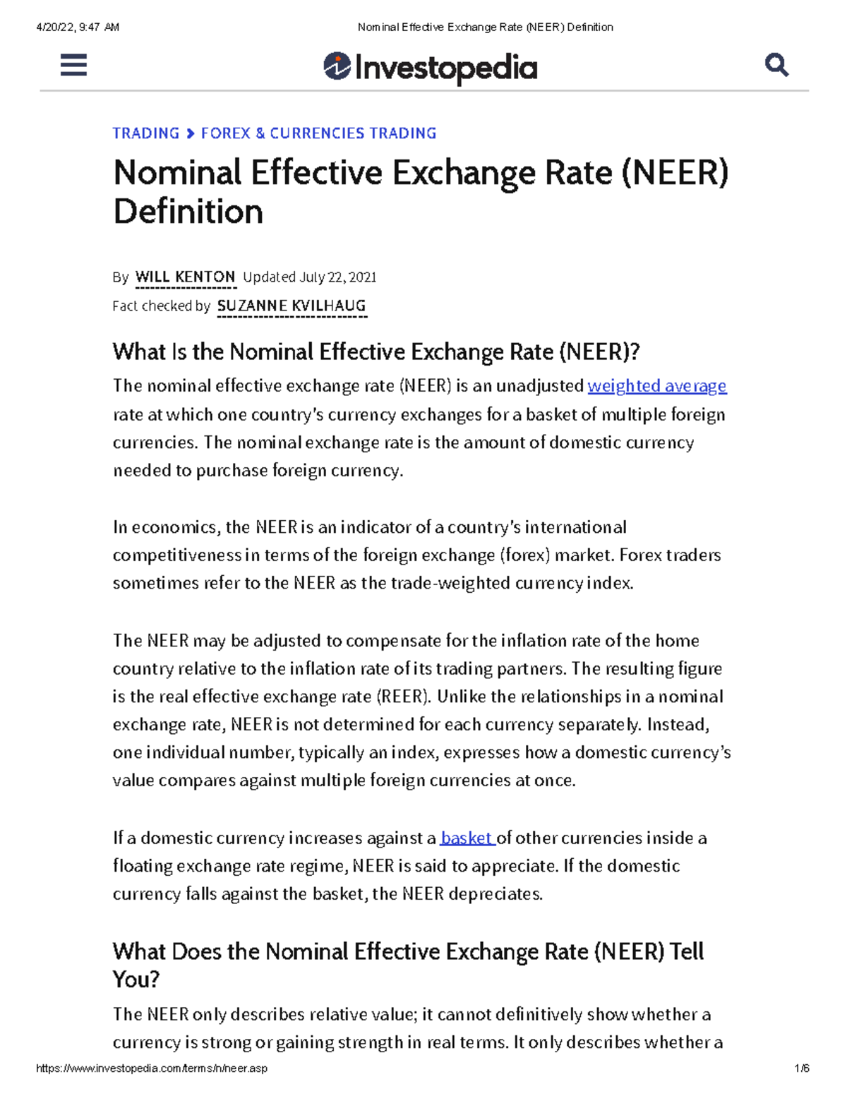 Understanding the Nominal Effective Exchange Rate (NEER) in Forex - Studocu