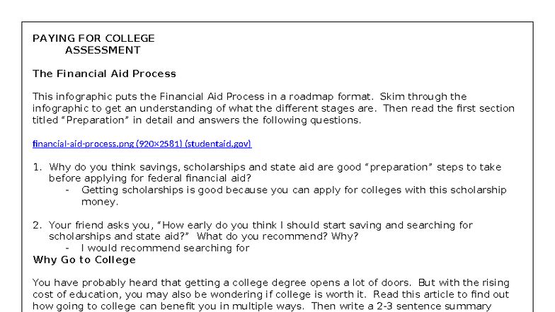 PAYING FOR COLLEGE ASSESSMENT: Understanding Financial Aid Process ...