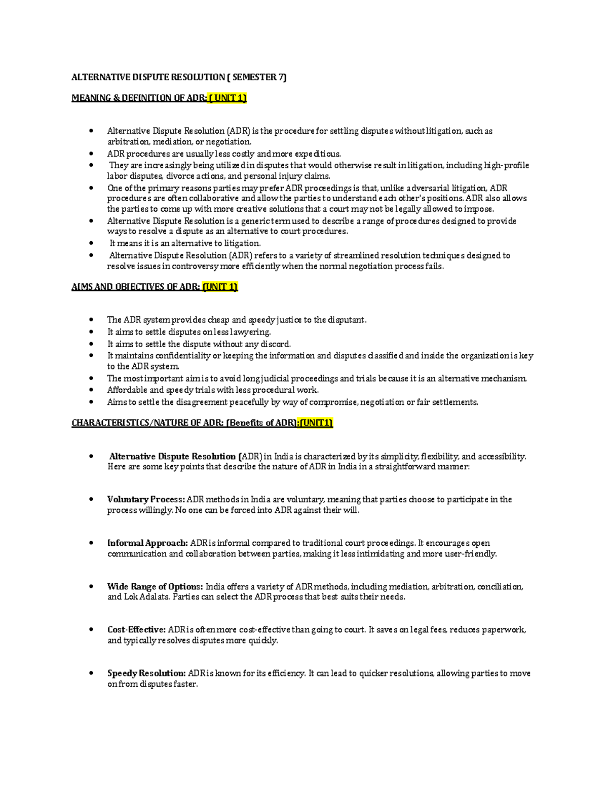 ADR Notes (SEM 7) - Understanding Alternative Dispute Resolution - Studocu