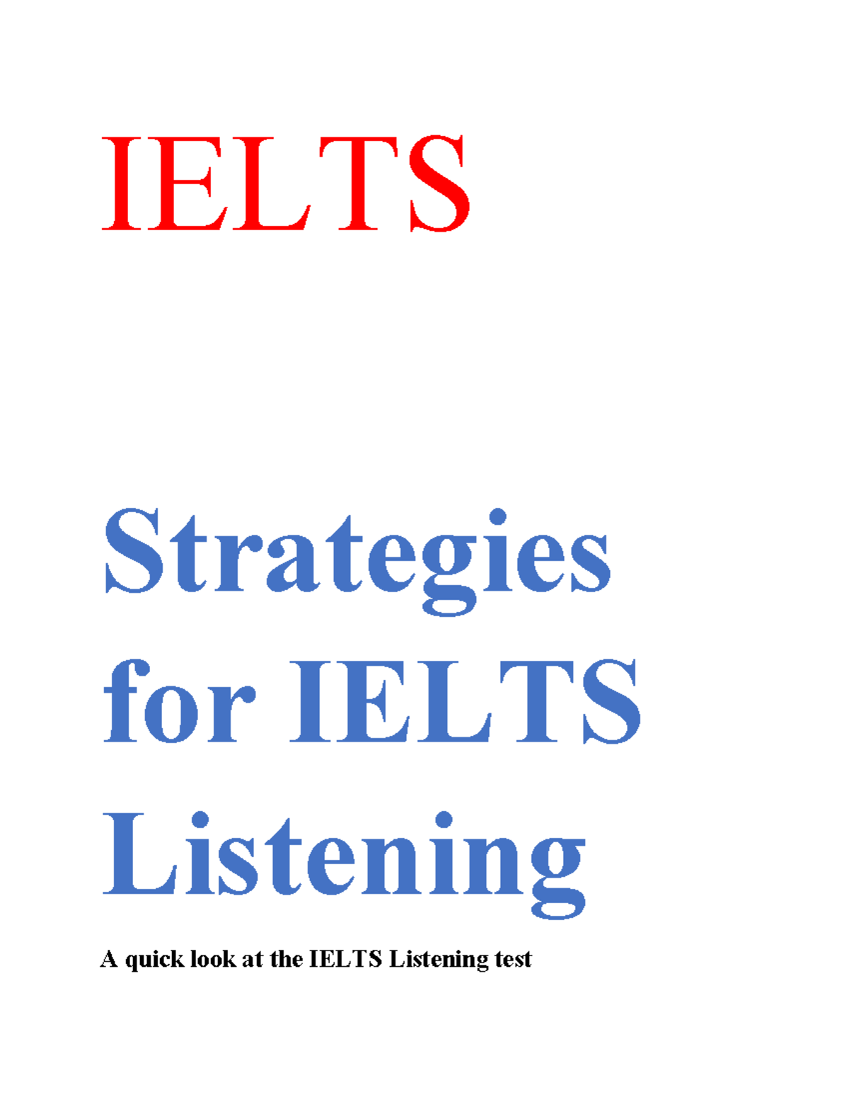 IELTS Listening Strategies: Tips for Success in the Test - Studocu
