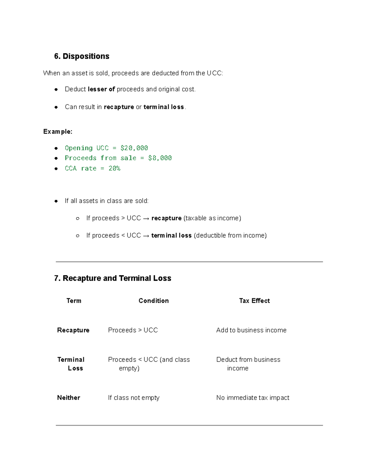 Mgt 6: Dispositions, Recapture, and Terminal Loss in CCA Calculations ...