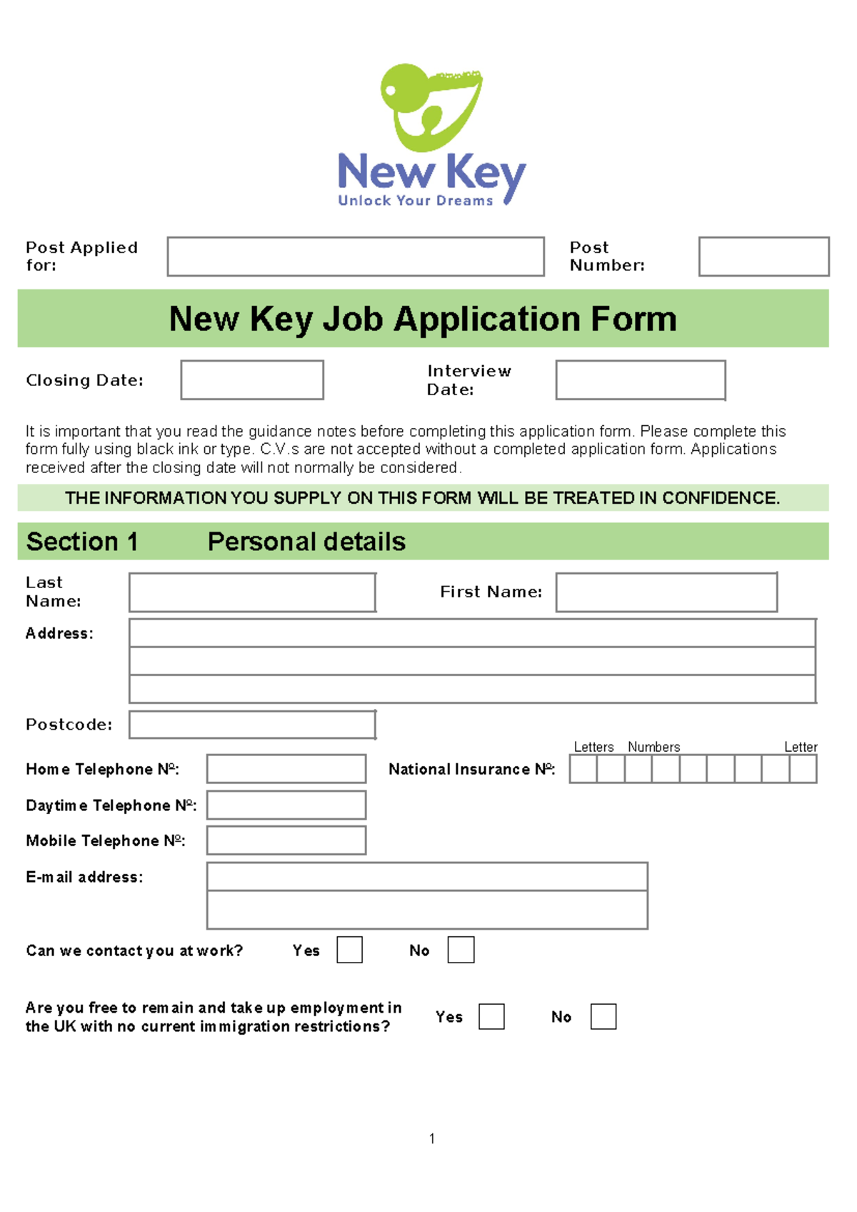 New Key Job Application Form – Guidelines & Personal Details - Studocu