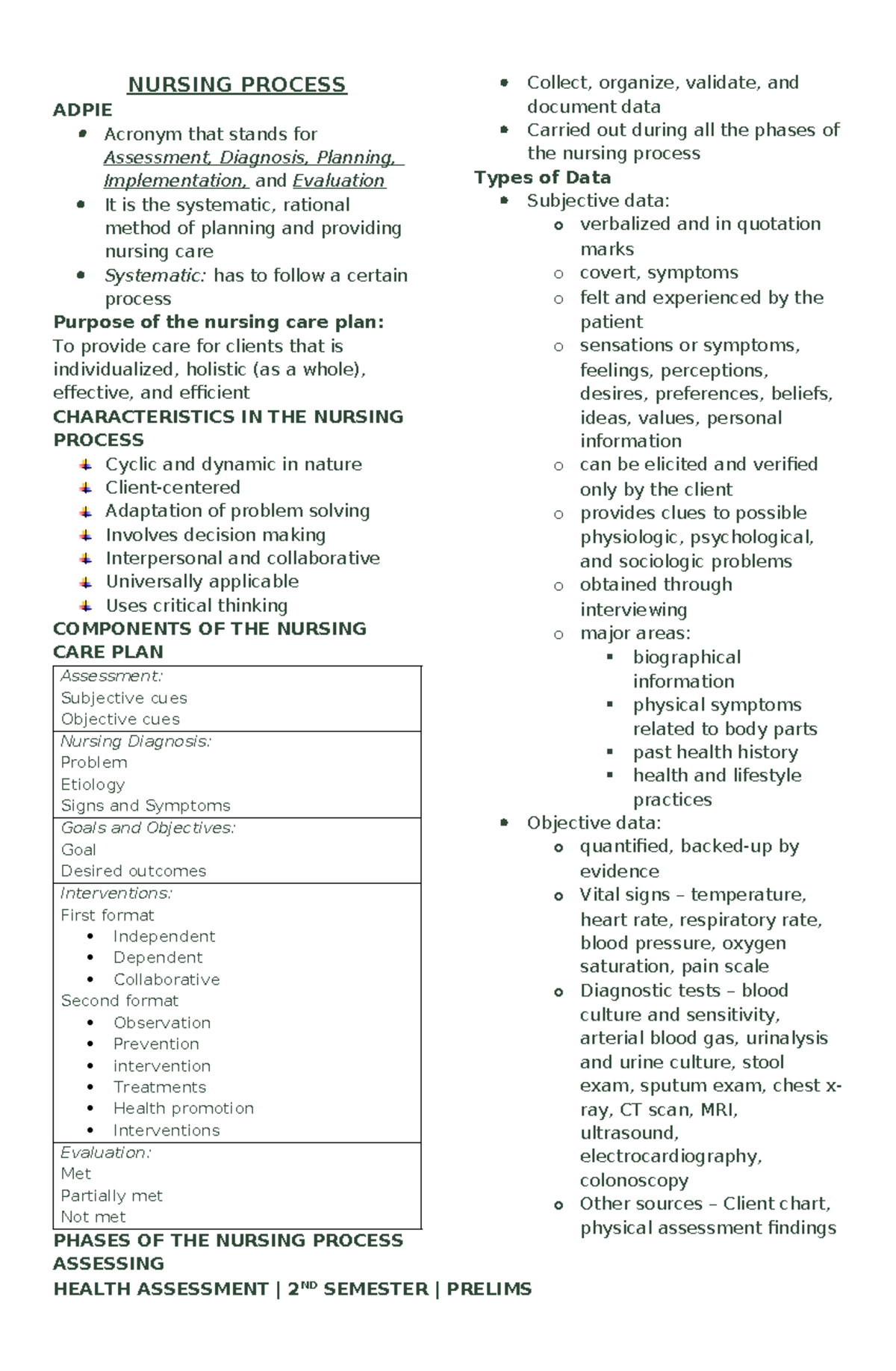 NURSING PROCESS: Understanding ADPIE in Health Assessment (HA 2nd Sem ...