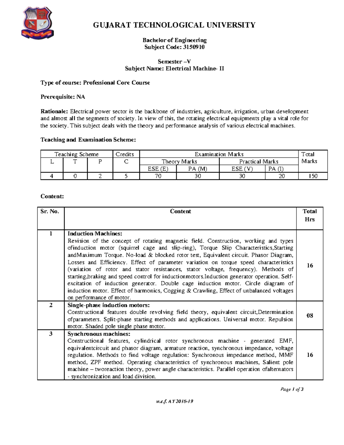 Electrical Machines II Lecture Notes - Course Code 3150910 - Studocu