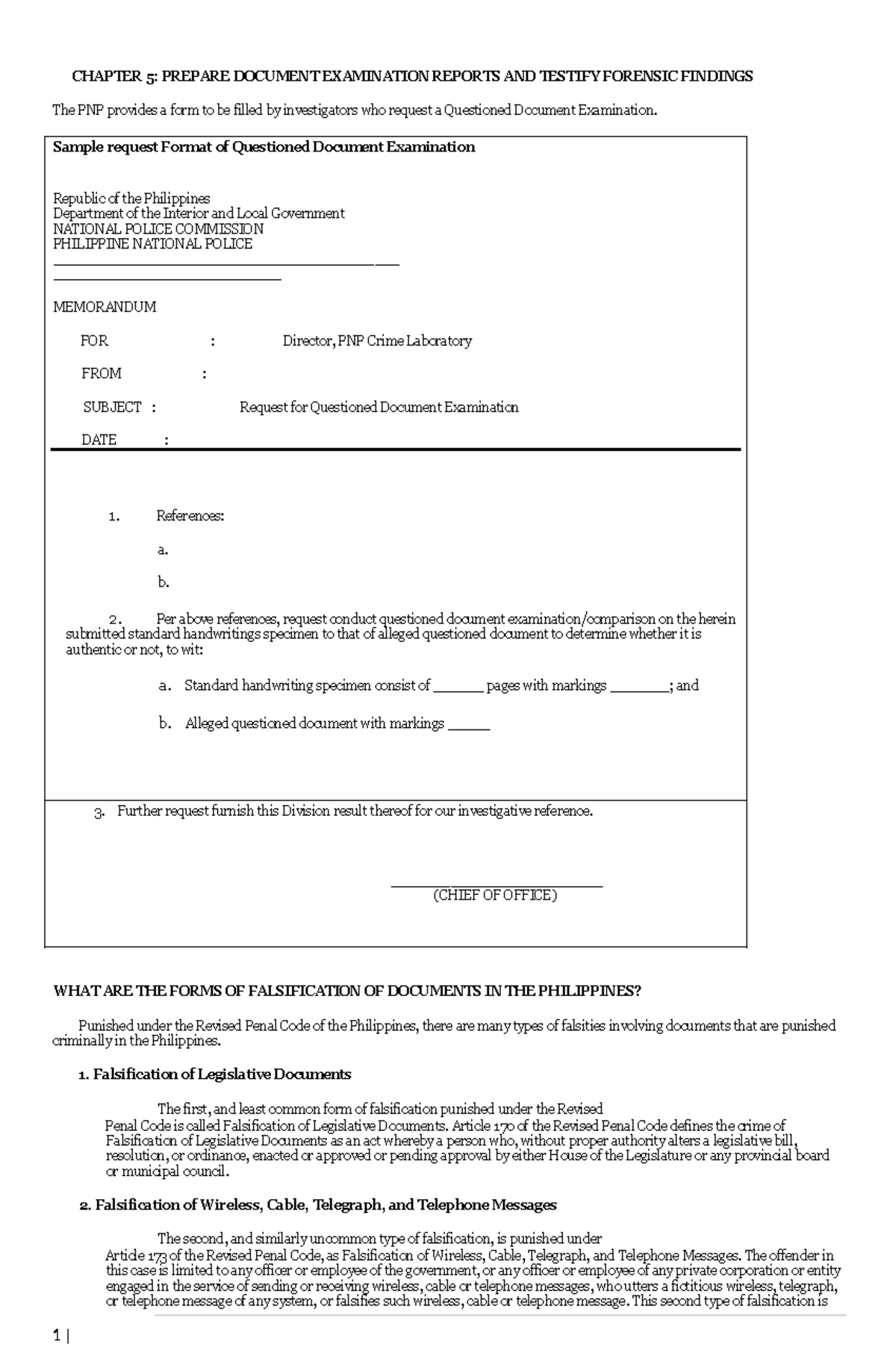 CHAPTER 5: DOCUMENT EXAMINATION REPORTS & FORGERY TYPES - Studocu