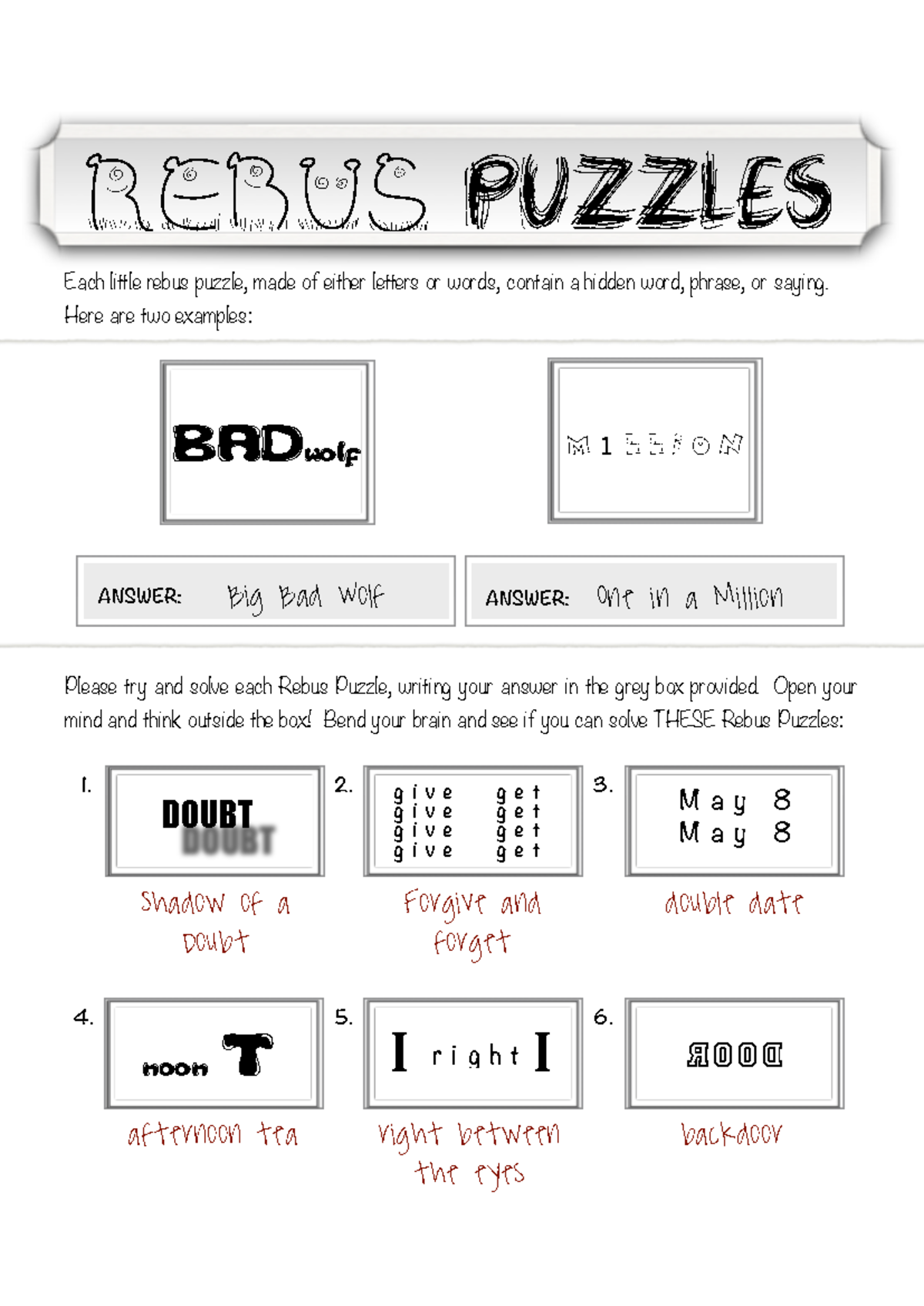 Rebus Puzzle Answers - Fun Brain Teasers to Solve! - Studocu
