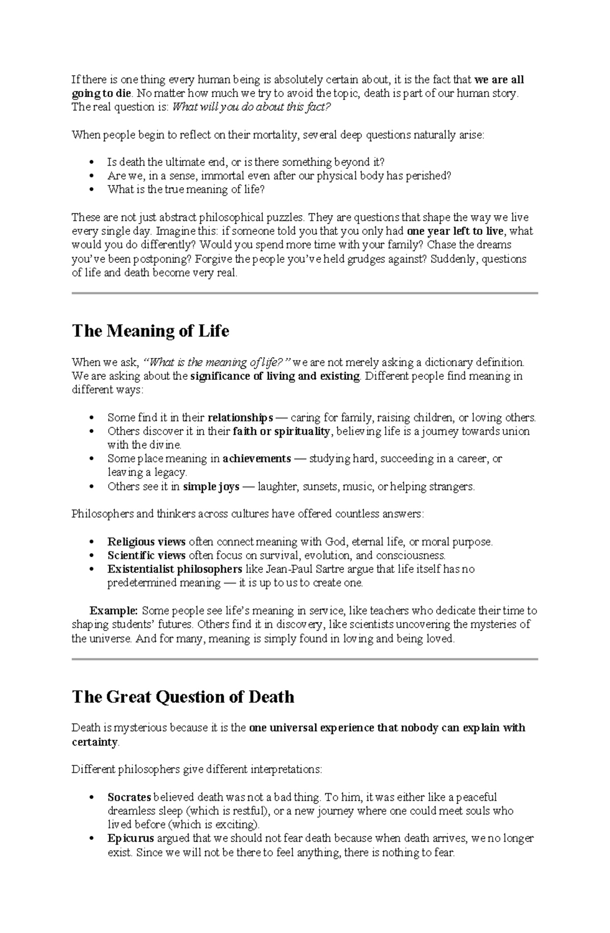Exploring Mortality: The Meaning of Life and Death - Studocu