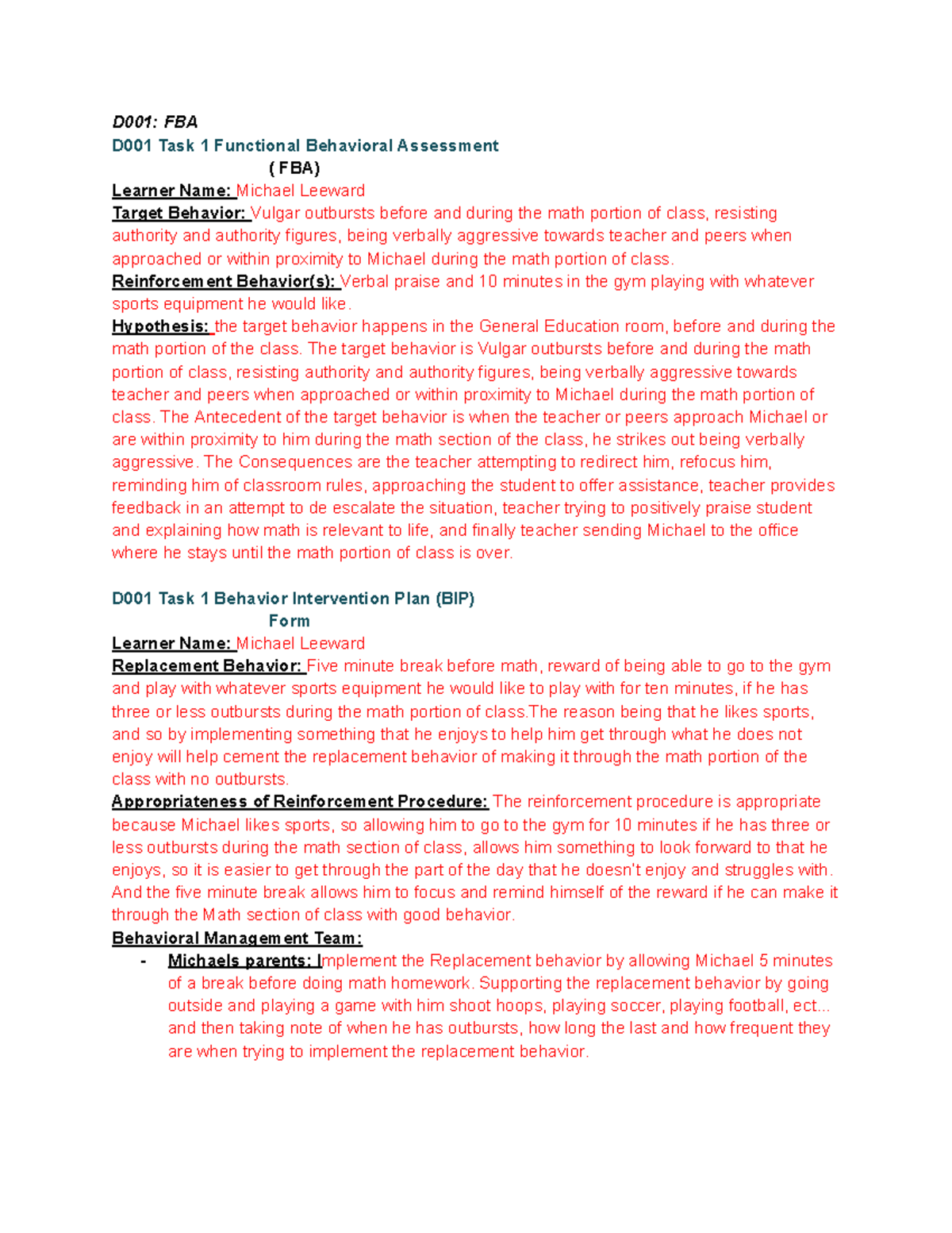 D001 FBA - passed first time - D001: FBA D001 Task 1 Functional ...