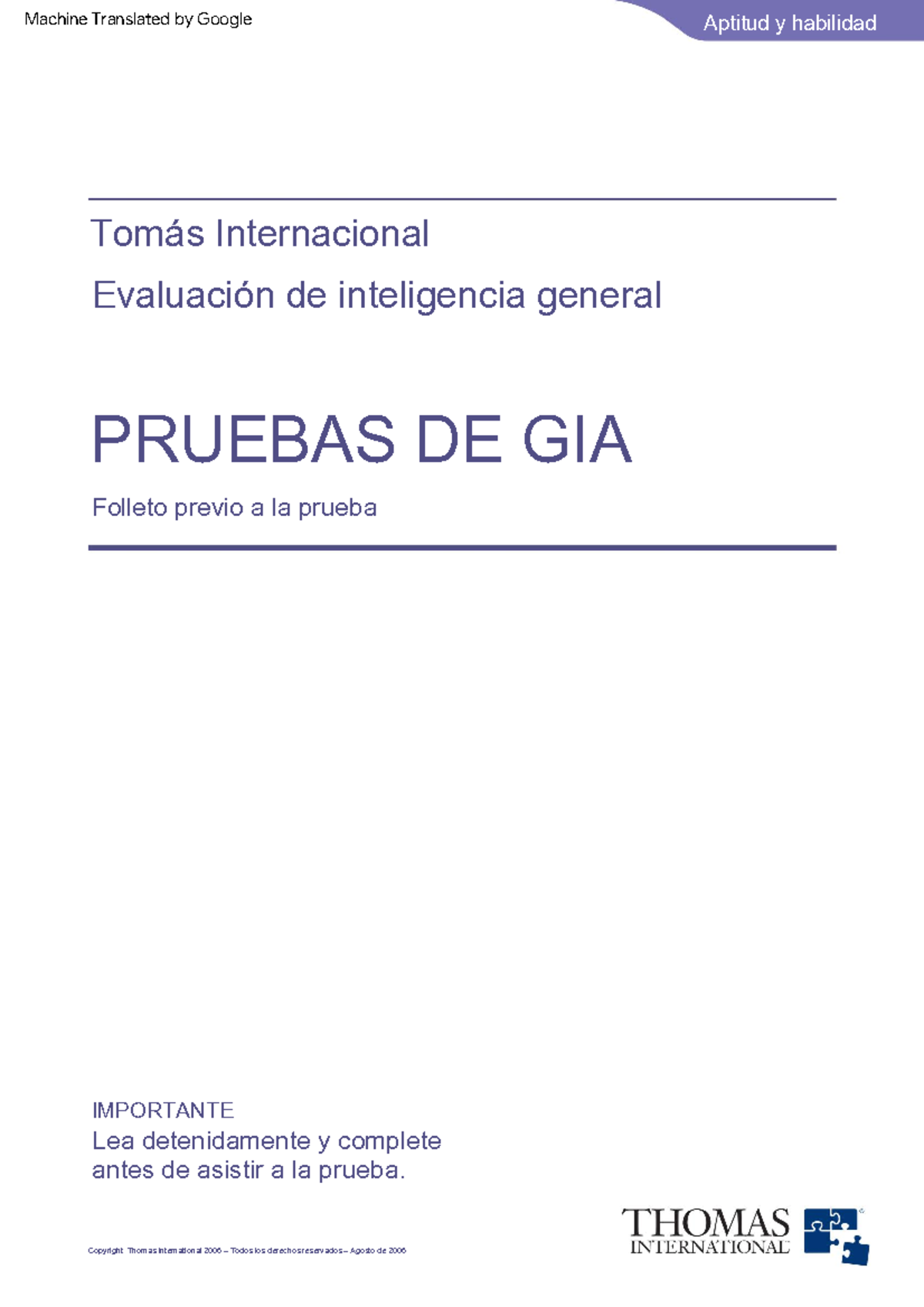 Prueba Preliminar GIA - Aptitud y Habilidades 2023 (Inglés) - Studocu