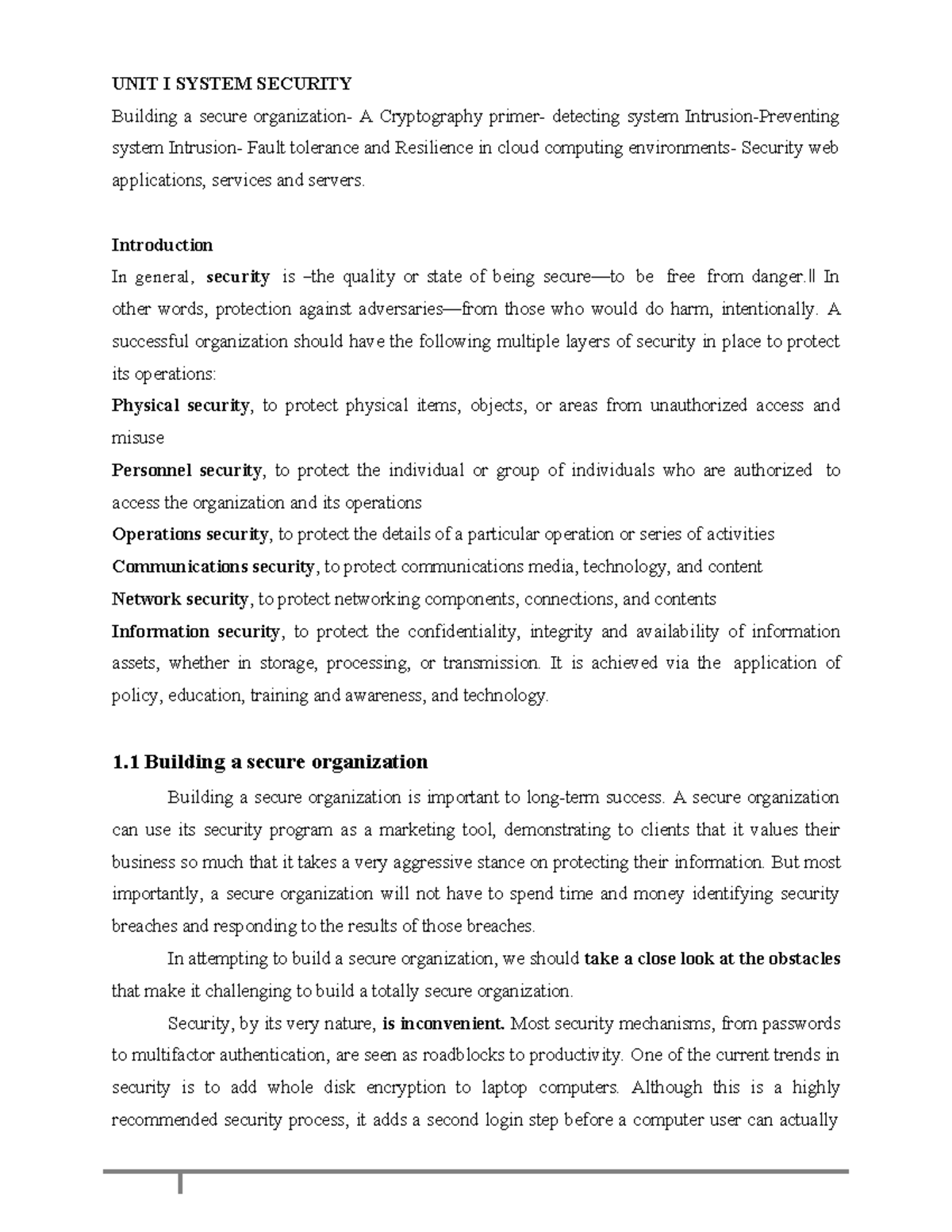 UNIT I System Security: Building Secure Systems & Cryptography Insights ...