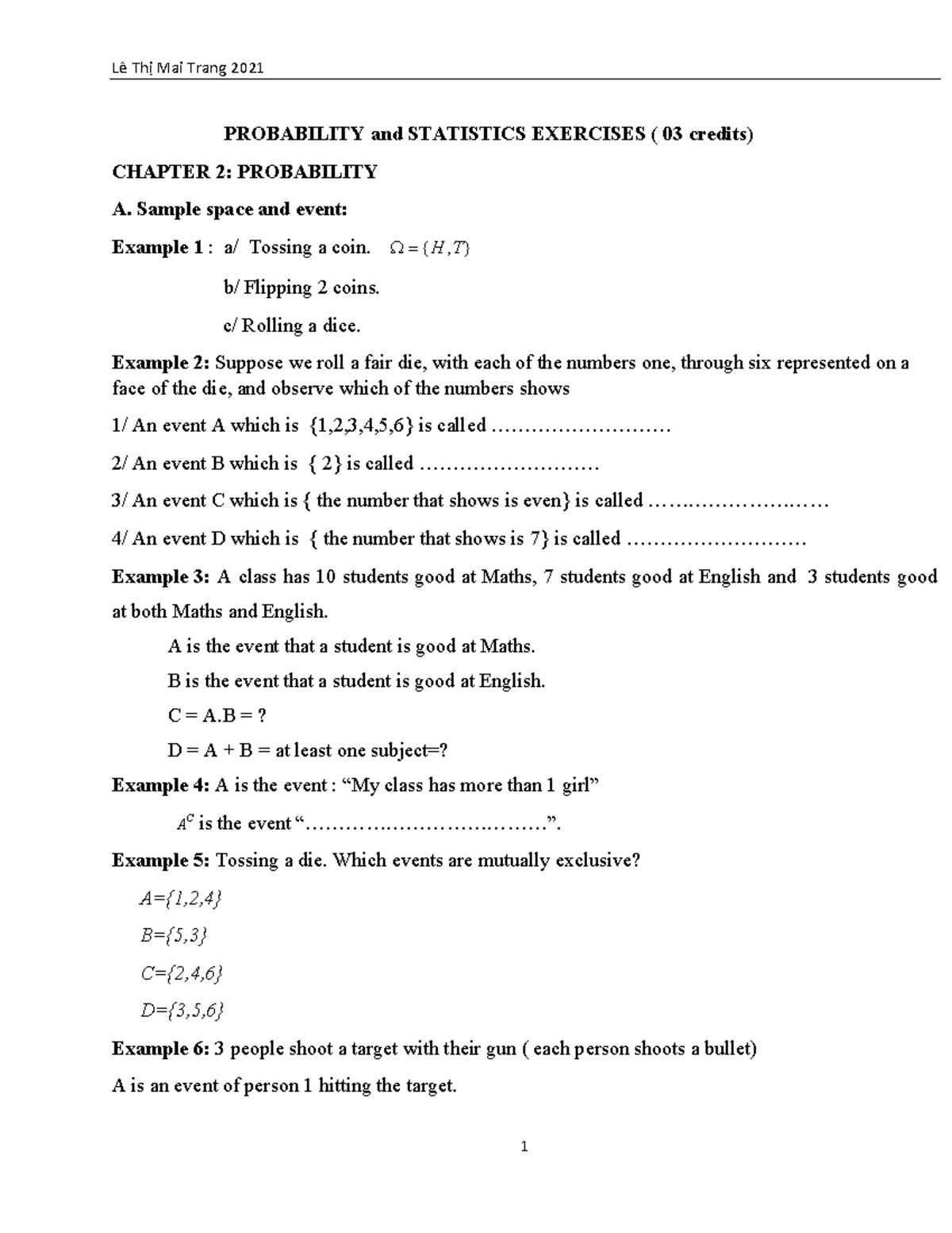 Probability and Statistics Exercises Solutions (03 credits) - Chapter 2 ...