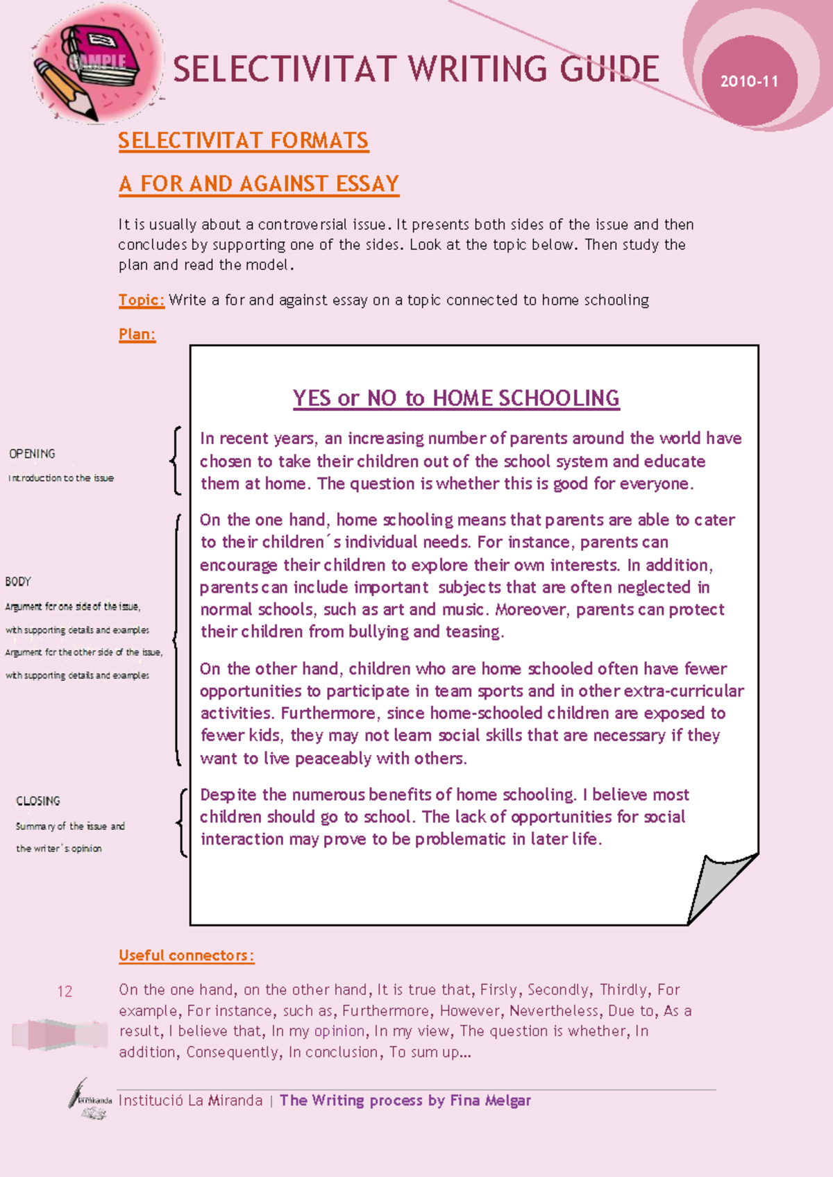 SELECTIVITAT WRITING GUIDE: Formats for Essays and Letters - Studocu