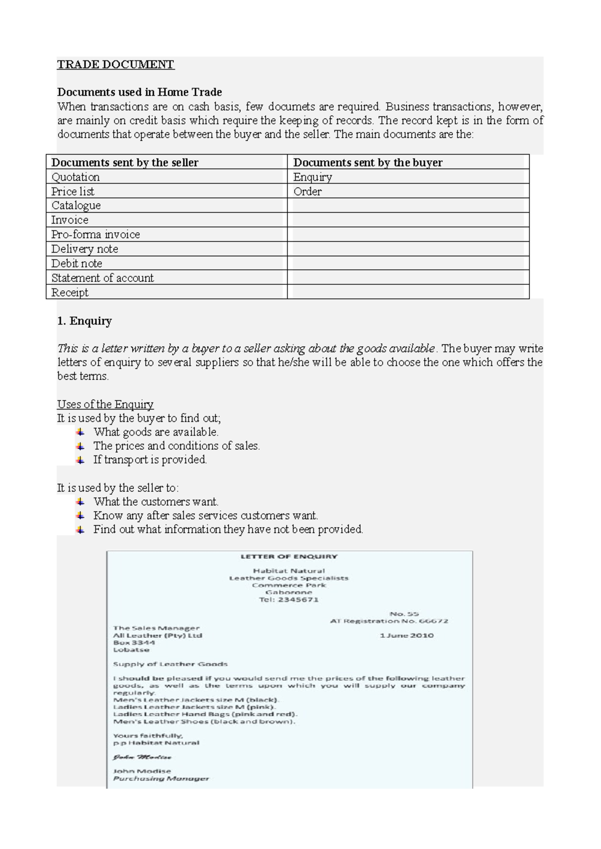 Trade Documents Notes: Essential Records for Home Trade Transactions ...