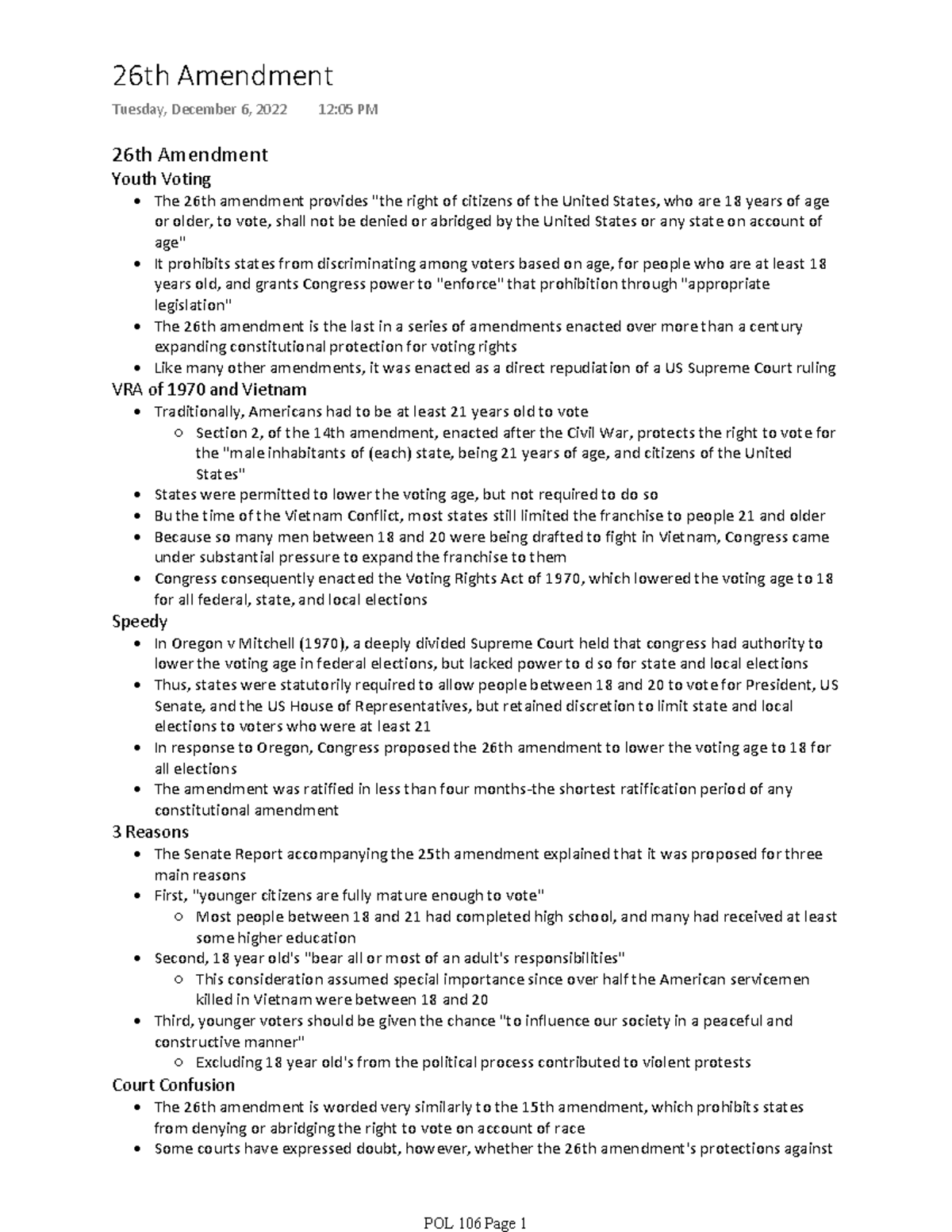 POL 106: Understanding the 26th Amendment and Youth Voting Rights - Studocu