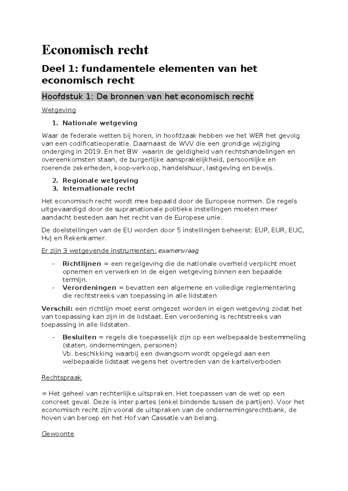 Samenvatting Economisch Recht Deel 1: Fundamentele Elementen en ...