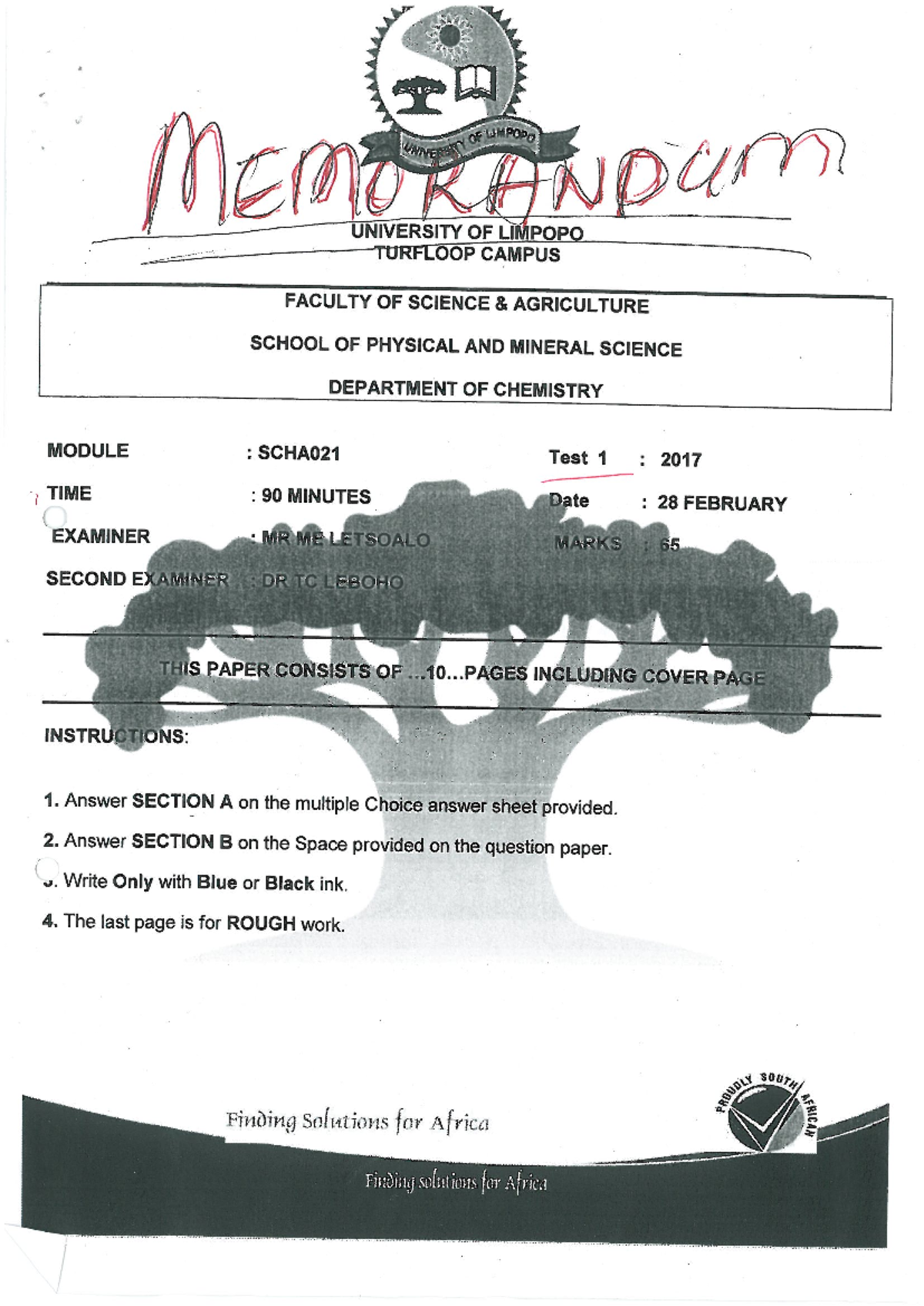 Scha021 Test 1 Memo - Comprehensive Analysis and Solutions - Studocu