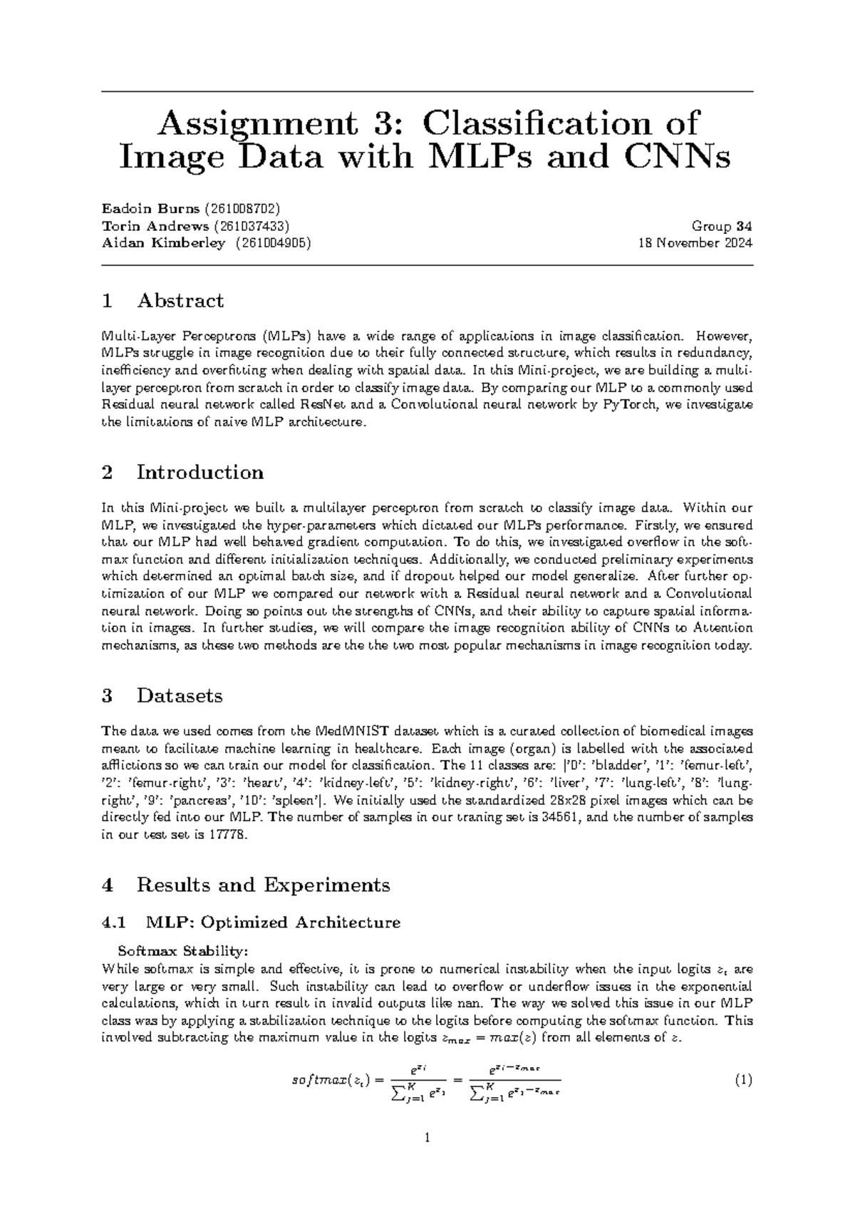 Assignment 3: Image Classification with MLPs and CNNs in COMP 551 - Studocu