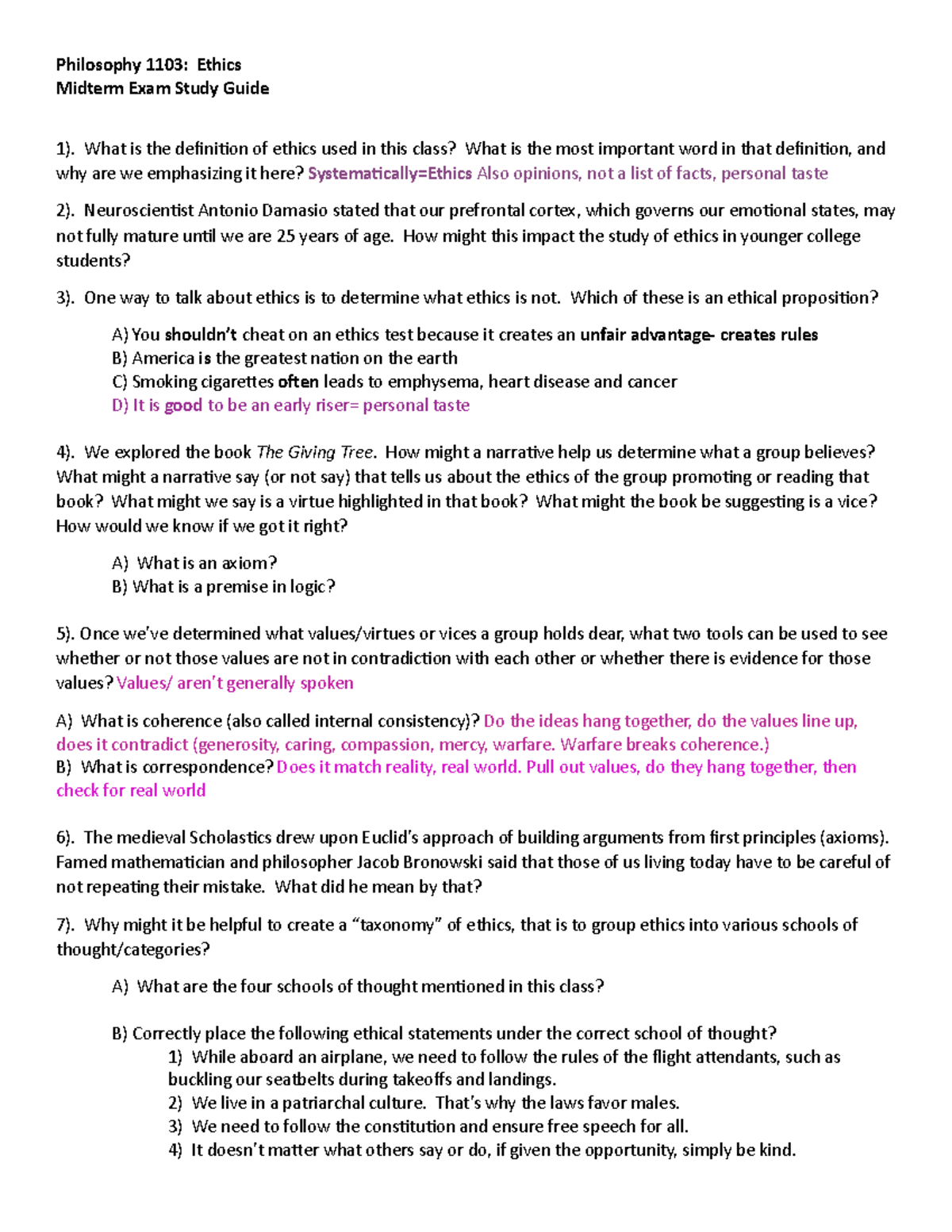 Philosophy 1103: Ethics Midterm Exam Comprehensive Study Guide - Studocu