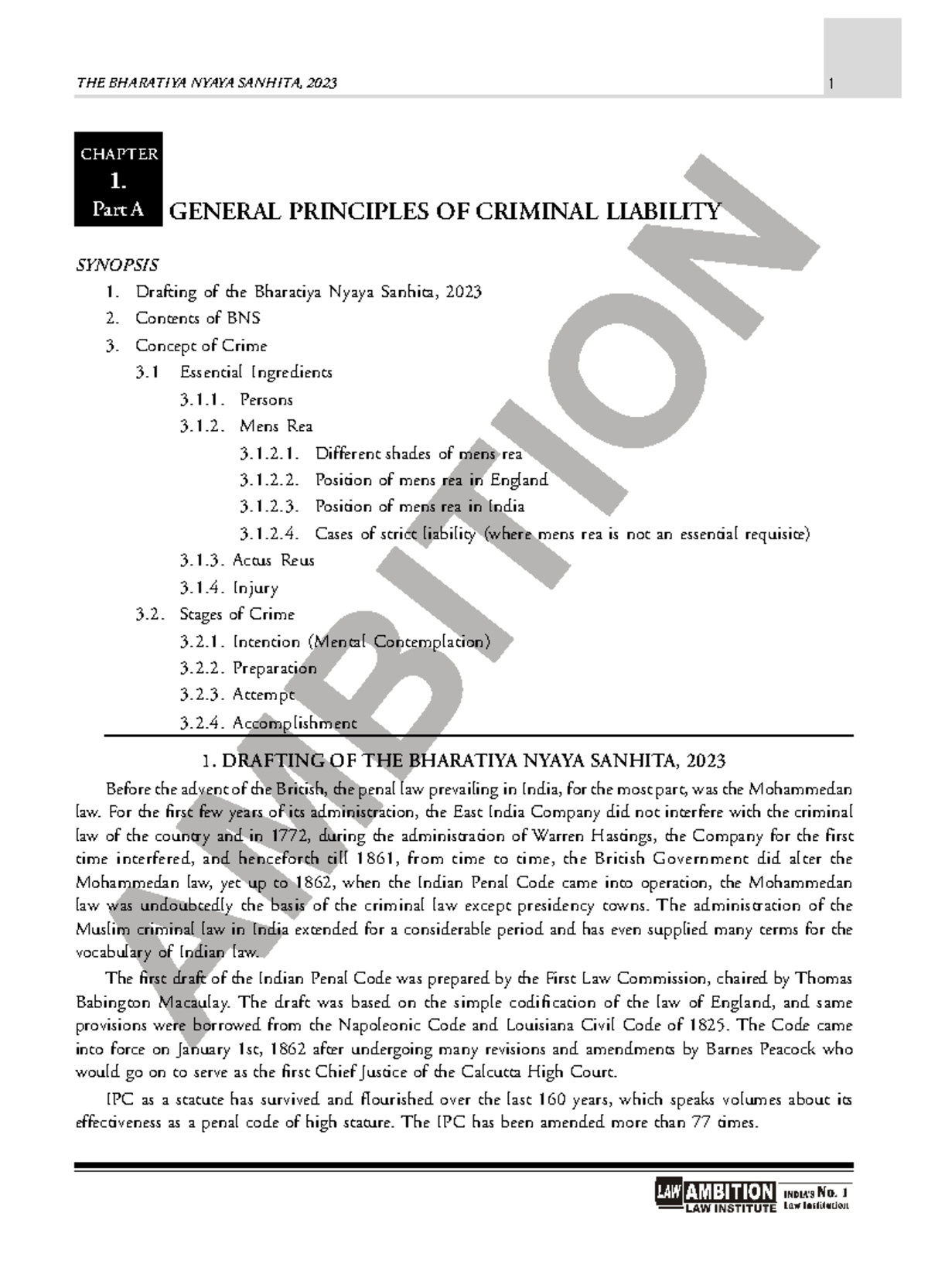 Study Material BNS 2023: Chapter 1 - Criminal Liability Concepts - Studocu