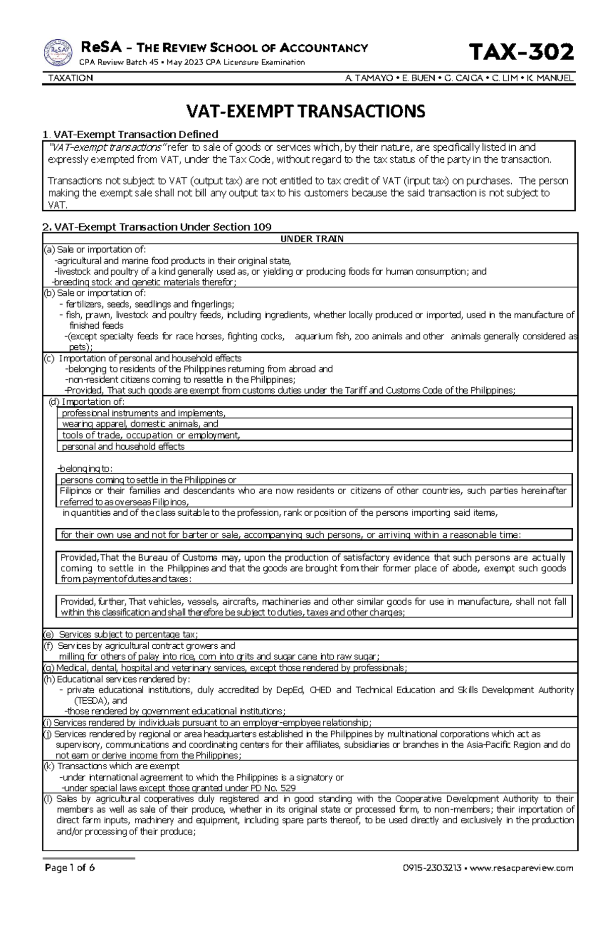 TAX-302: VAT-Exempt Transactions for CPA Review Batch 45 - May 2023 ...