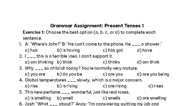 Grammar Assignment: Present Tenses Exercises and Corrections - Studocu