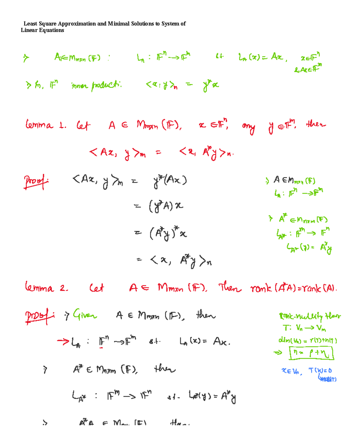 20 Least Square Approximation and Minimal Solutions To System of Linear ...