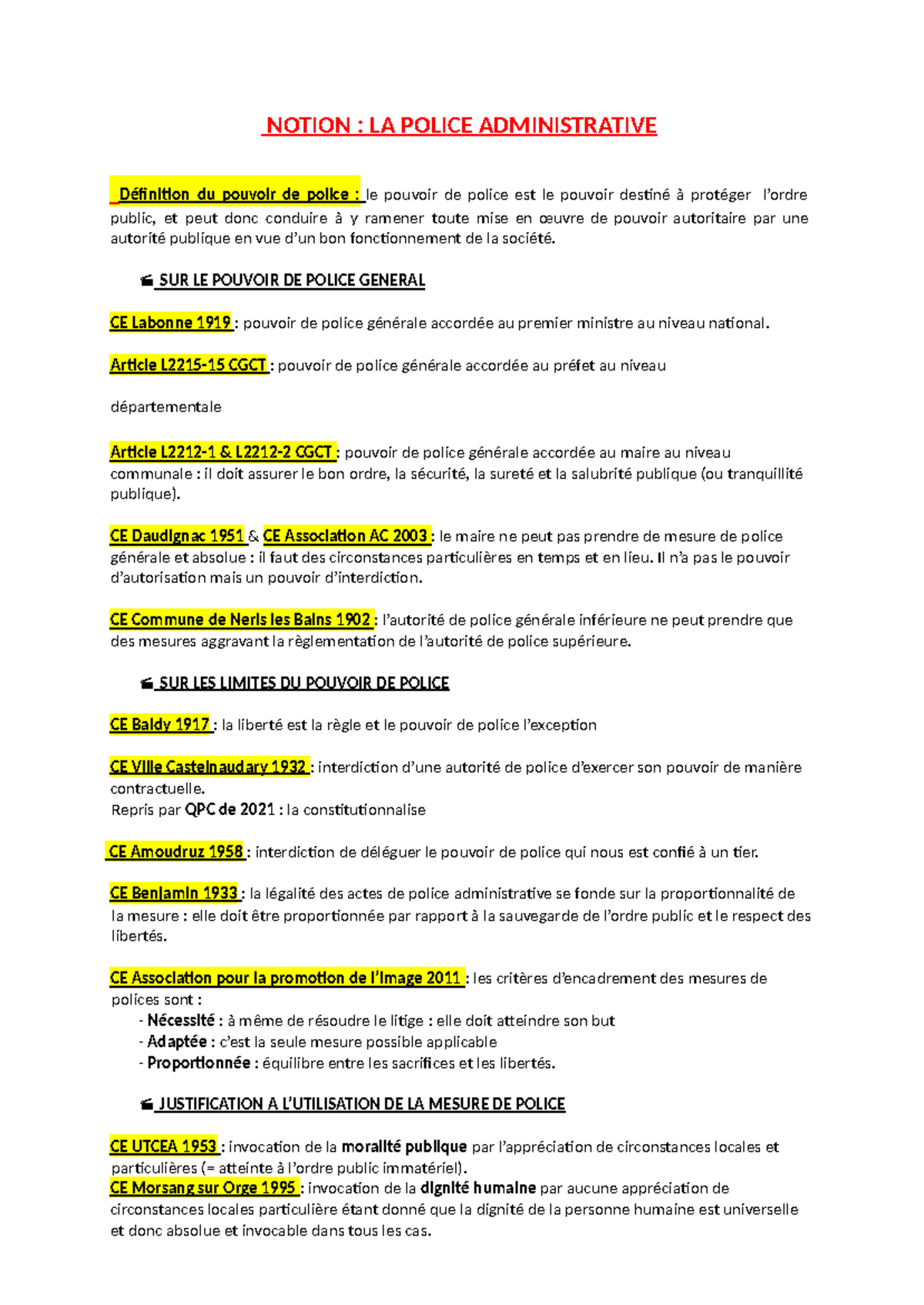 Cas Pratique de la Police Administrative - Concepts et Limites - Studocu