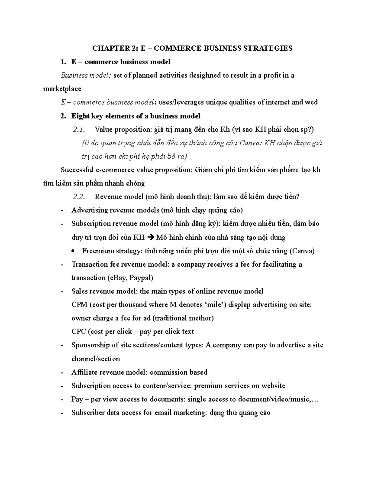 Chapter 2 - E-Commerce Business Strategies Analysis - Studocu