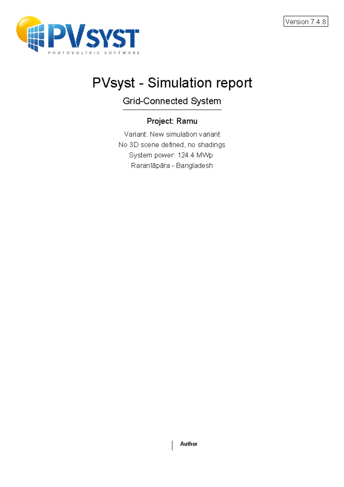 PVsyst Simulation Report V7.4.8: Ramu Project Variant Analysis - Studocu