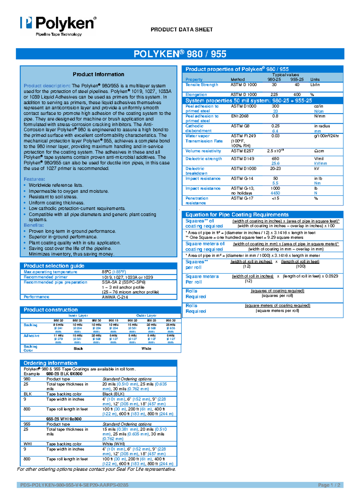 PDS-Polyken-980-955-Product-Data-Sheet-SEP20-AARPS-0285 - Studocu