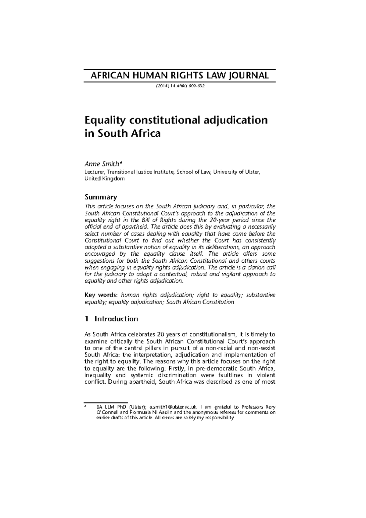 Smith 2014 equality constitutional adjudication in south africa focus ...