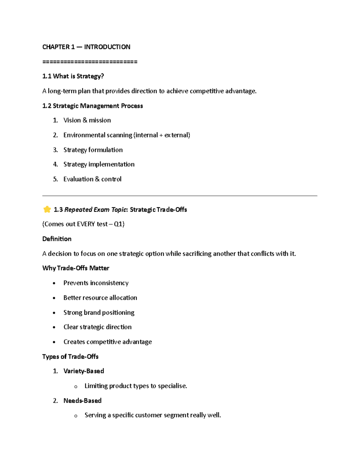 Maf661 Chapter Notes: Strategic Management & Exam Topics - Studocu