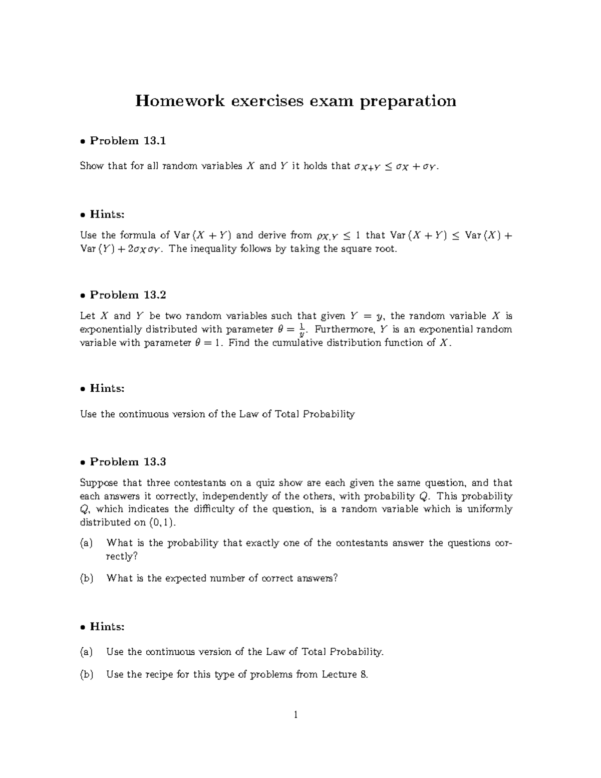Homework Exam Prep - Random Variables & Probability Problems - Studeersnel