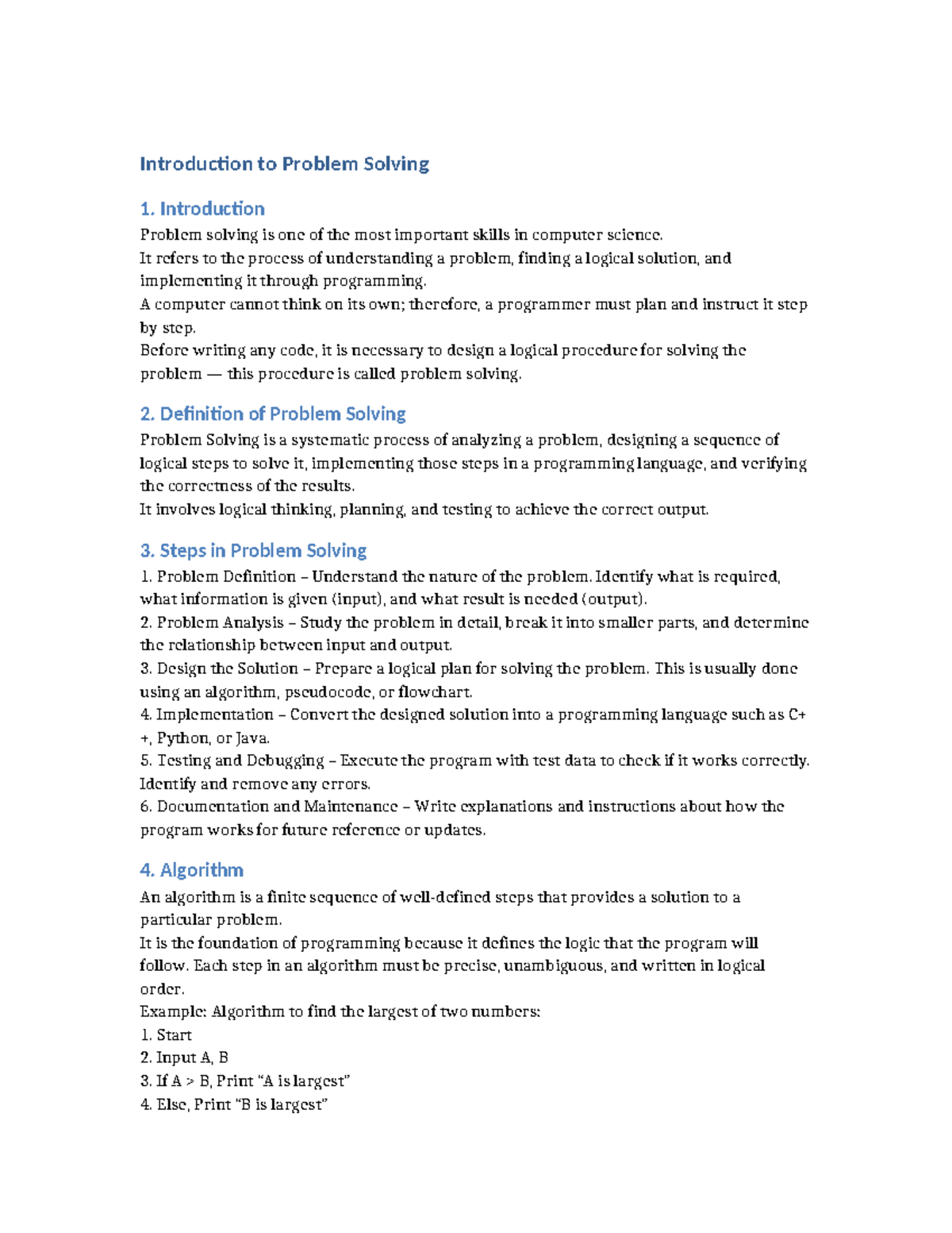Introduction to Problem Solving in BSCS: Key Concepts and Steps - Studocu
