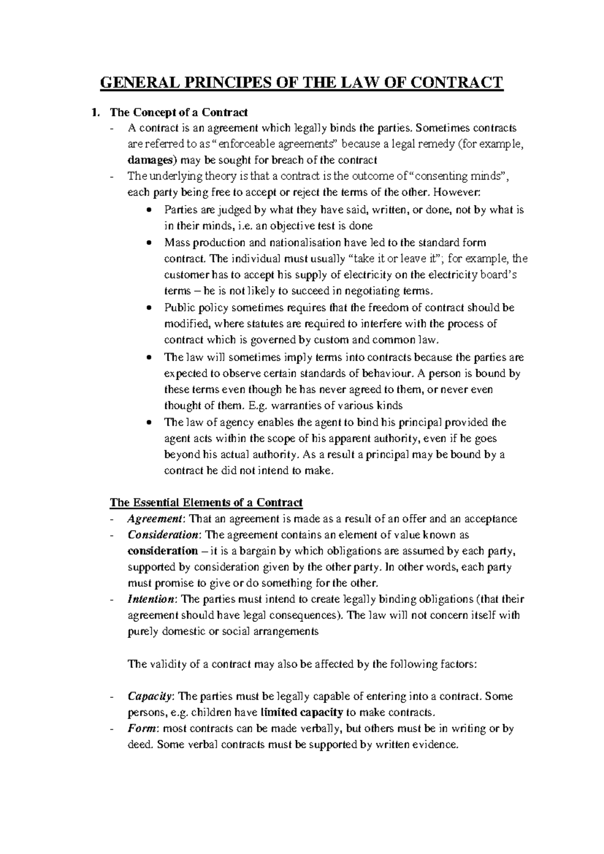 General Principles of the Law of Contract - 0703 LAW Outline - Studocu