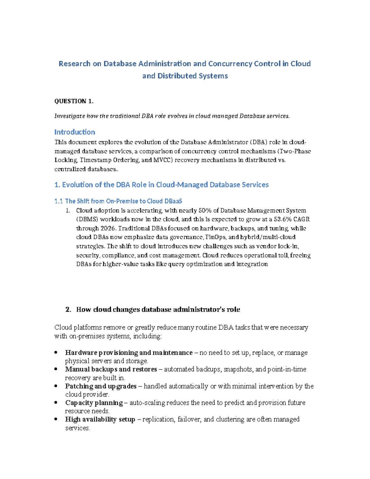 Database Administration Research: Evolution in Cloud & Concurrency ...