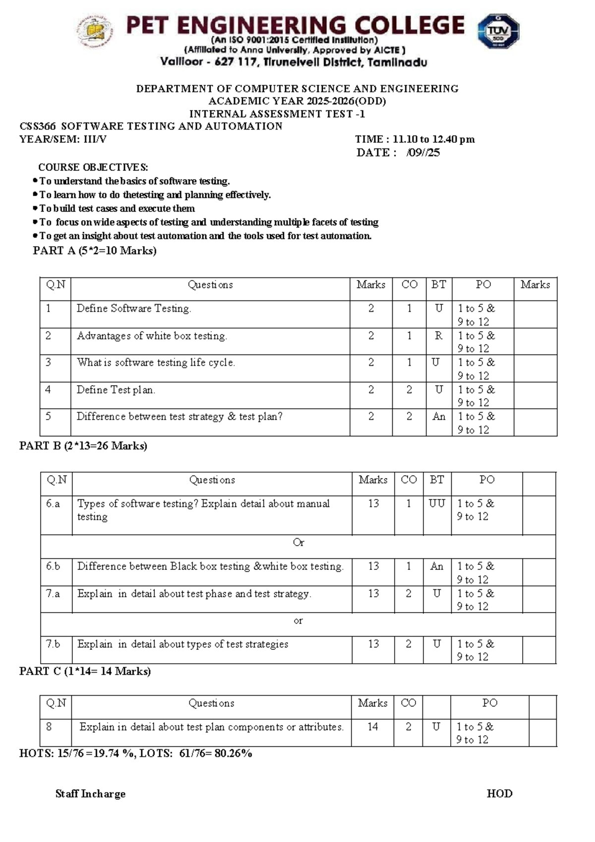 CCS366 Software Testing Internal Assessment Test 1 - Studocu