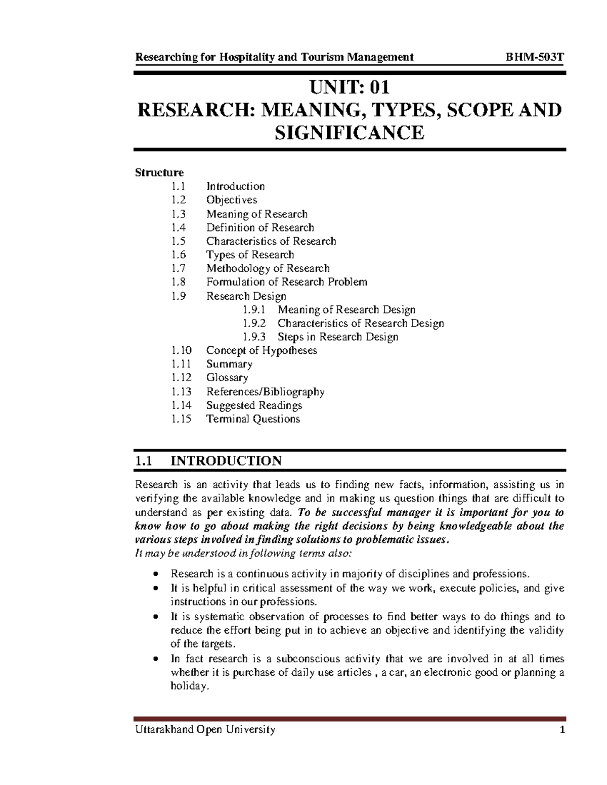 Unit I & II - RM Notes - UNIT: 01 RESEARCH: MEANING, TYPES, SCOPE AND ...