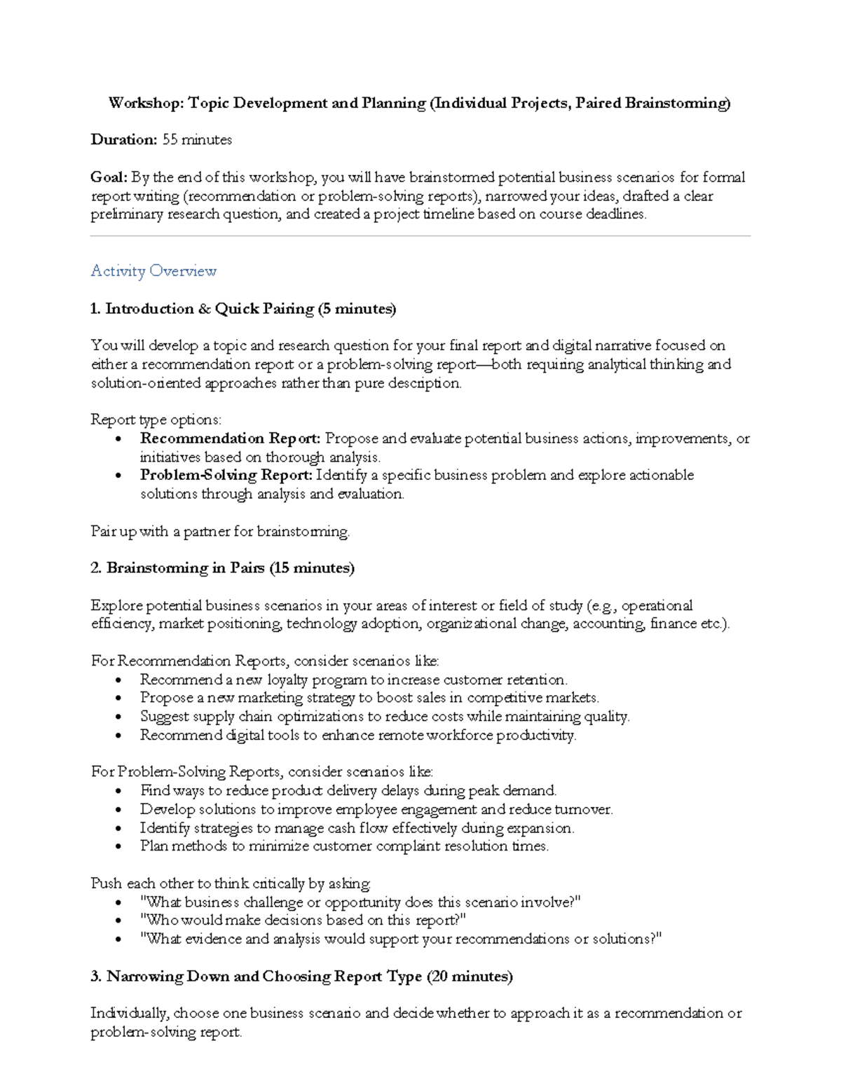 Workshop: Topic Development & Planning for ENG1131 B Projects - Studocu