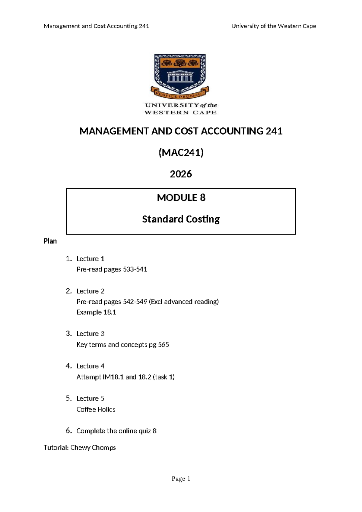 MAC241 Standard Costing Lecture Notes and Variance Analysis - Studocu