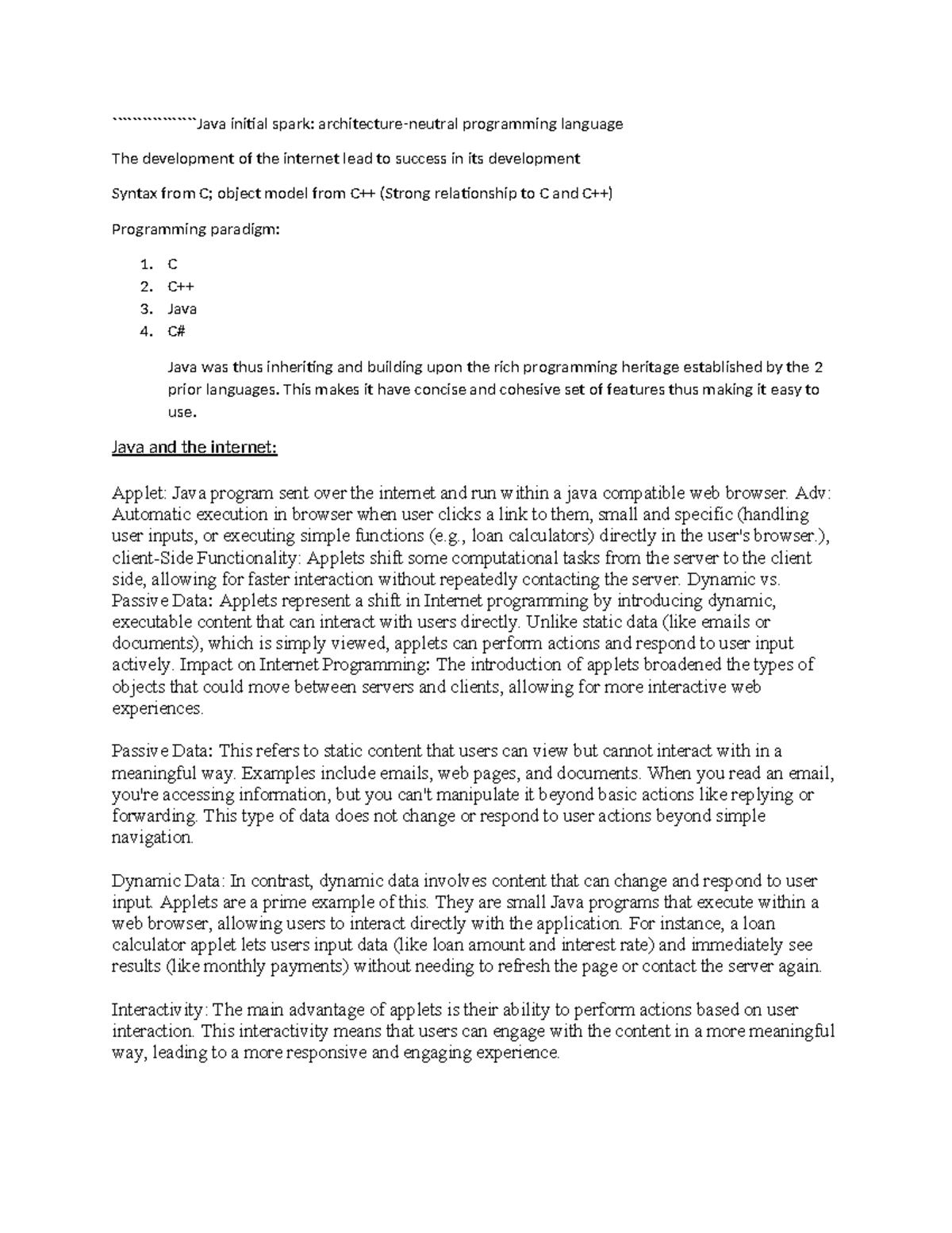 Java personal notes - `````````````````Java initial spark: architecture ...